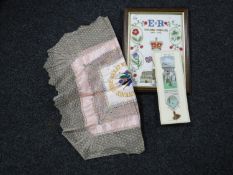 A golden Jubilee framed tapestry together with a Cash's bookmark depicting W G Grace and an