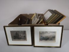 A box containing assorted pictures and prints, including book plates of birds,