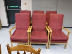 A set of six beech framed high backed armchairs