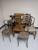 A pair of oak carver armchairs, a pair of bentwood chairs,