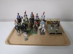 A tray of twelve military figures on horseback and a Britains diorama