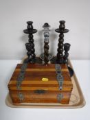 A pine metal bound table casket,