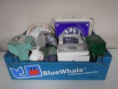 A box of boxed and unboxed Ringtons china including caddies, wall plates,