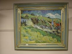 An Artagraph Edition : Cottages on a hillside, framed.