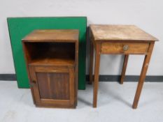 An oak square top occasional table, fitted a drawer,