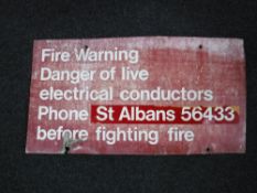 A mid 20th century enamel fire warning notice