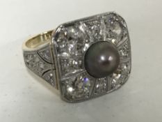 An antique pearl and diamond cluster ring,