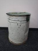 A vintage metal flour bin