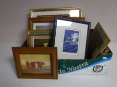 A box of assorted pictures and prints inc. L. S.