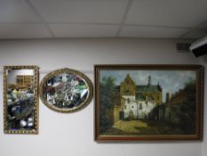 A gilt framed hall mirror,