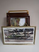 A box of assorted pictures and prints - framed Margaret Pemberton oils,