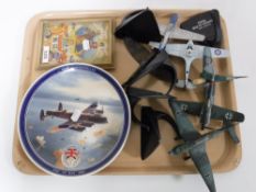 A tray containing six die cast air craft on stands,