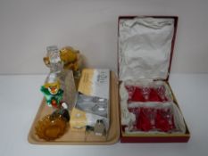 A box of assorted glassware including decanter, Art glass vase,