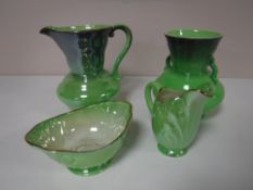 Four pieces of green lustre Maling china