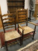 A set of six oak rush seated farmhouse style dining chairs (6)