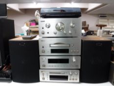 A three piece Teac HiFi separates system together with a Kenwood turntable and a pair of KEF