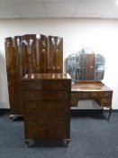 A three piece walnut bedroom suite