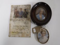 Two early 20th century hand painted portrait miniatures,