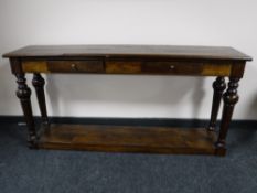A contemporary hardwood hall table,