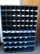 Two sets of industrial metal pigeon hole shelves