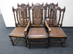 A set of six oak barley twist dining chairs