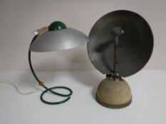 An industrial Art Deco table lamp and a paraffin lamp
