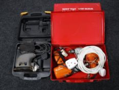 A cased Power G palm sander,