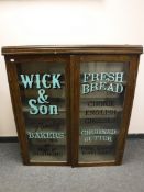 A Victorian and later oak glazed door display cabinet 'Wick & Son Bakers',