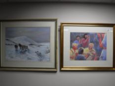 A gilt framed pastel drawing, Ceilidh, by David Sales,