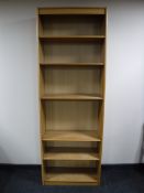 A set of open bookshelves,