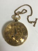 An 18ct gold open faced key wound pocket watch,