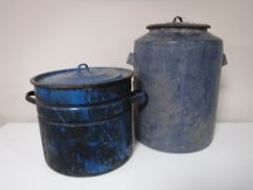 Two early 20th century enamelled lidded pots