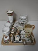 A tray containing a part Royal Standard tea service, commemorative mugs, Brentleigh jug,