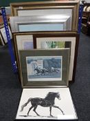 Eight framed prints - sporting, hunting,