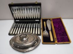 A cased EP fish knife and fork,