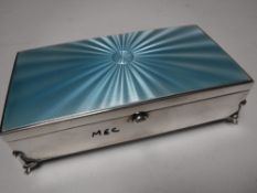 A fine quality silver jewellery casket with blue enamel