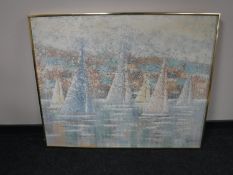 A large textured oil on canvas, yachts at sea,