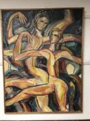 Continental school : Abstract nude study, oil on canvas, framed.