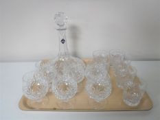 A tray containing a Edinburgh International ship's decanter together with six Edinburgh crystal