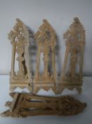 Four carved pine miniature easels