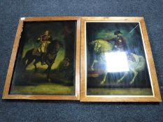 A pair of reverse prints on glass depicting George III and George IV on horseback
