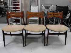 Three Danish teak mid 20th century dining chairs