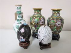A pair of cloisonne floral vases, height 10cm,