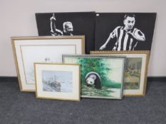 Two Newcastle United wall canvases together with four framed prints including an A.