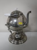 A 20th century plated spirit kettle on stand with burner