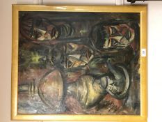 Canadian School : 'My little China Town, oil on board, inscribed verso, framed.