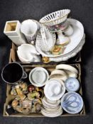 Two boxes containing Oriental blue and white bowls, baby bowls,