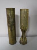 Two brass trench art ammunition shells