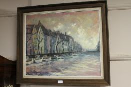 Continental School : Cannal scene, oil on canvas, indistinctly signed, framed.