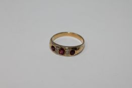 An antique 18ct gold ruby and diamond ring, 3.9g, size N/O.